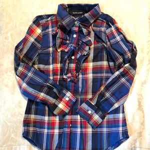 Girls Ralph Lauren Ruffle Front Button Down Shirt